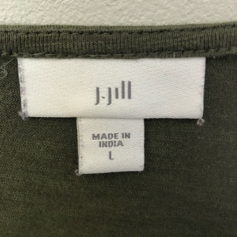 JJill Peasant Top Bell Sleeves Button Details Olive Green 100% Cotton Large - Picture 3 of 5